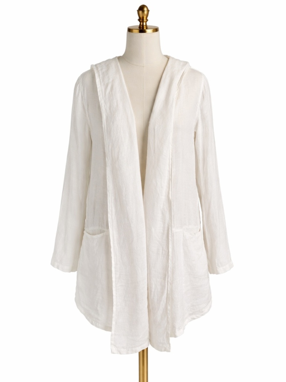 Click by Color Me Cotton White 100% Linen Hooded Open Front Cardigan Jacket XS